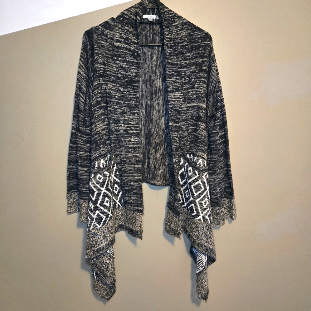 G. Reve Women's Open Cardigan Black White Gray Size Medium/Large Geometric
